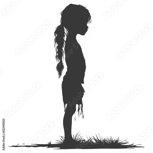 Silhouette native australian tribe little girl black color only