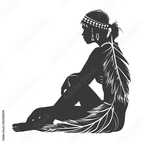 Silhouette native australian tribe woman black color only