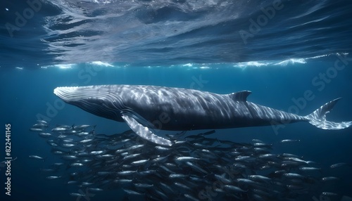 A Blue Whale Swimming Through A School Of Sardines