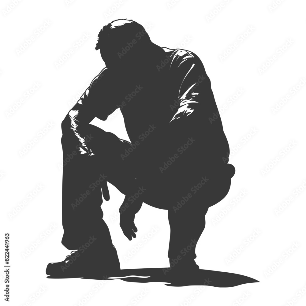 Silhouette sad elderly man sitting alone depressed sitting black color only