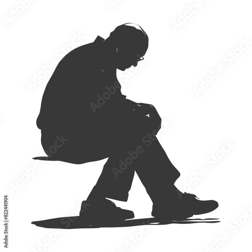 Silhouette sad elderly man sitting alone depressed sitting black color only