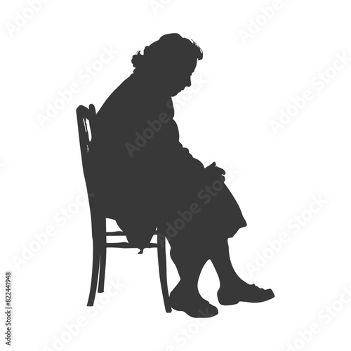 Silhouette sad elderly woman sitting alone depressed sitting black color only
