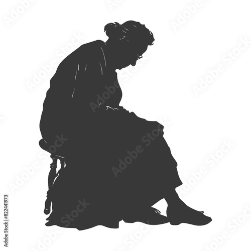Silhouette sad elderly woman sitting alone depressed sitting black color only
