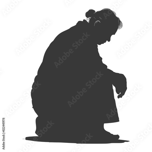 Silhouette sad elderly woman sitting alone depressed sitting black color only