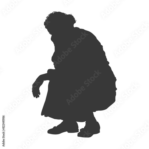 Silhouette sad elderly woman sitting alone depressed sitting black color only