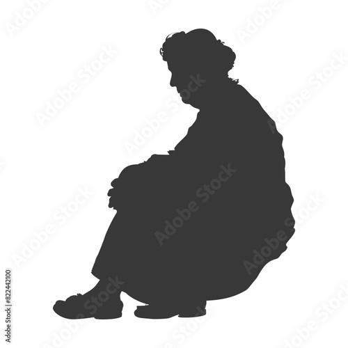 Silhouette sad elderly woman sitting alone depressed sitting black color only