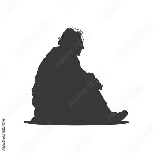 Silhouette sad elderly woman sitting alone depressed sitting black color only