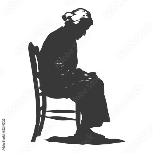 Silhouette sad elderly woman sitting alone depressed sitting black color only