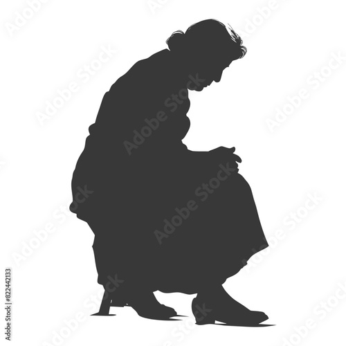 Silhouette sad elderly woman sitting alone depressed sitting black color only