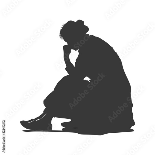Silhouette sad elderly woman sitting alone depressed sitting black color only