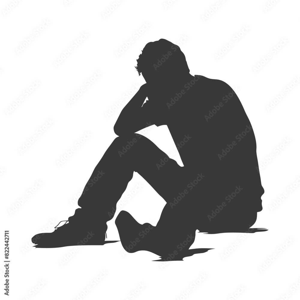 Silhouette sad man sitting alone depressed sitting black color only Silhouette sad man sitting alone depressed sitting black color only