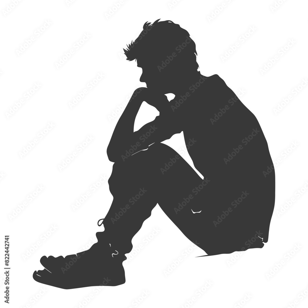 Silhouette sad man sitting alone depressed sitting black color only Silhouette sad man sitting alone depressed sitting black color only