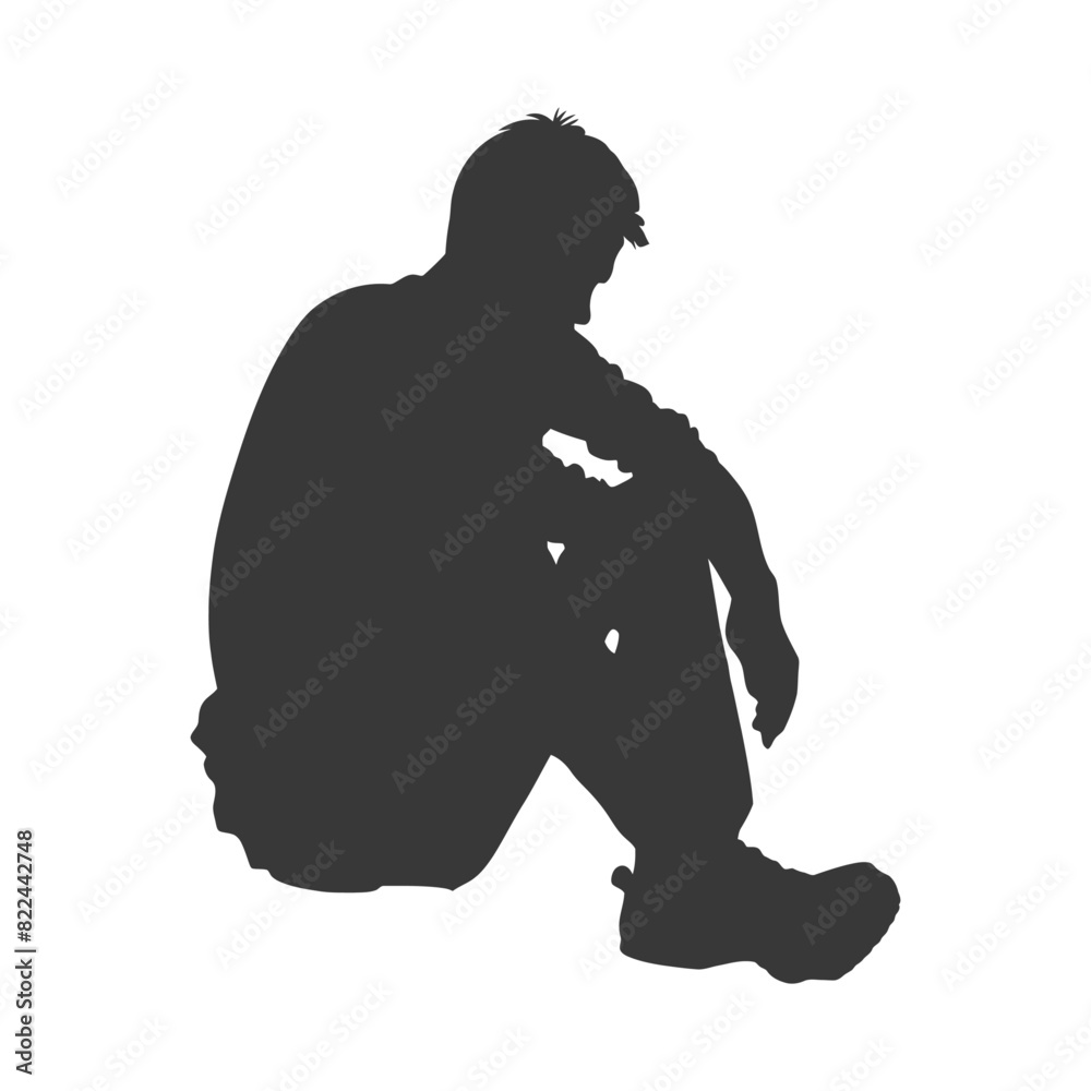 Silhouette sad man sitting alone depressed sitting black color only Silhouette sad man sitting alone depressed sitting black color only
