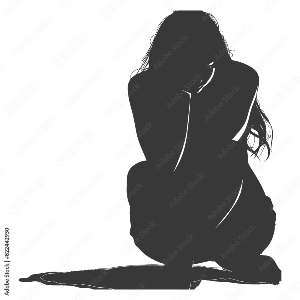 Silhouette sad woman sitting alone depressed sitting black color only