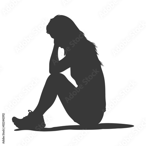 Silhouette sad woman sitting alone depressed sitting black color only