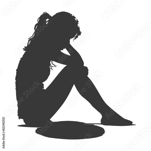 Silhouette sad woman sitting alone depressed sitting black color only