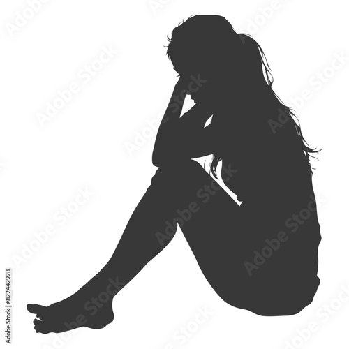 Silhouette sad woman sitting alone depressed sitting black color only
