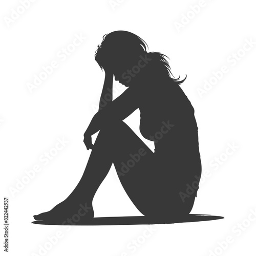 Silhouette sad woman sitting alone depressed sitting black color only