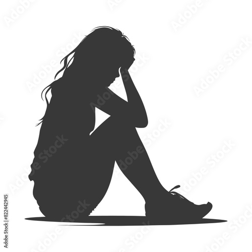 Silhouette sad woman sitting alone depressed sitting black color only