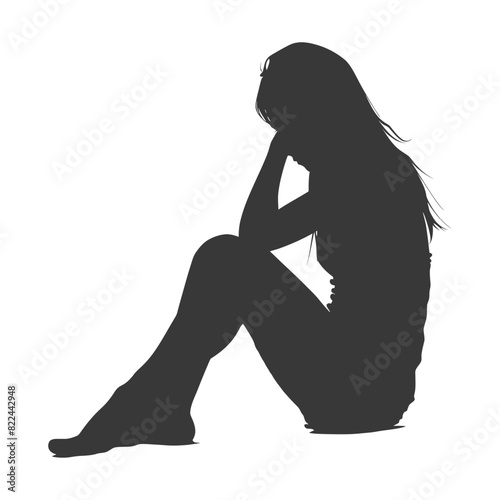Silhouette sad woman sitting alone depressed sitting black color only