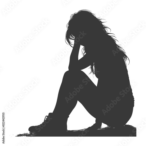 Silhouette sad woman sitting alone depressed sitting black color only