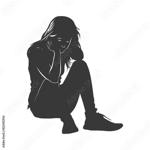 Silhouette sad woman sitting alone depressed sitting black color only