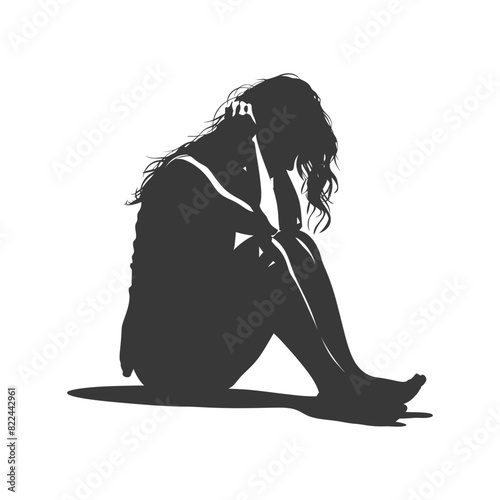 Silhouette sad woman sitting alone depressed sitting black color only