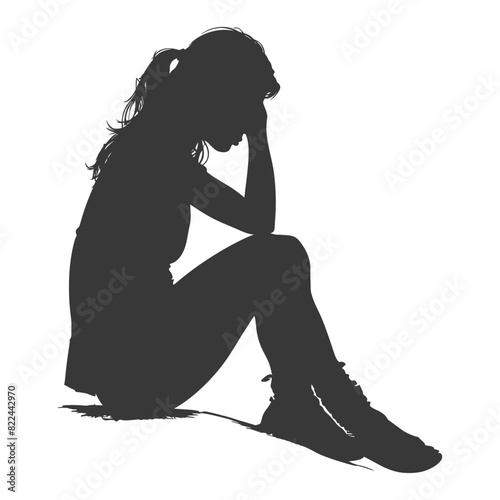 Silhouette sad woman sitting alone depressed sitting black color only