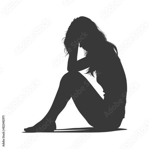 Silhouette sad woman sitting alone depressed sitting black color only