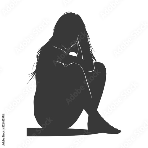 Silhouette sad woman sitting alone depressed sitting black color only