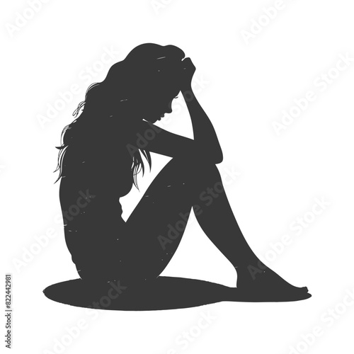 Silhouette sad woman sitting alone depressed sitting black color only