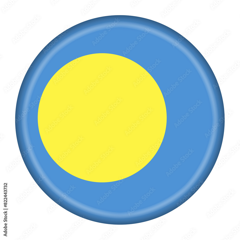 Palau flag button 3d illustration with clipping path