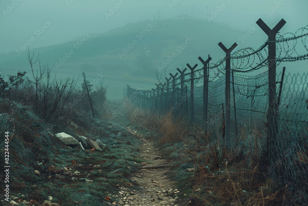 Obraz premium Border Fence and International Controversy Over Security Concerns