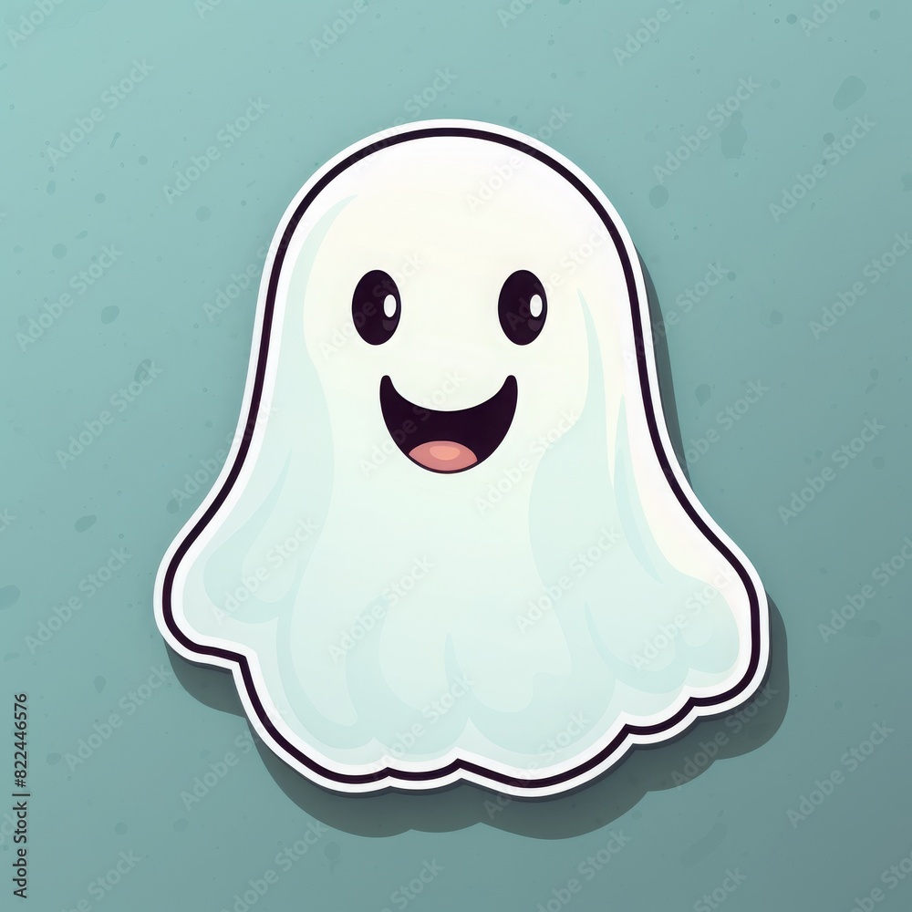 Cute cartoon ghost illustration with a happy expression. Adorable design suitable for Halloween or playful themes.