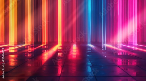 Abstract background with colorful vertical stripes of light and shadow  reflecting the effect of a neon 