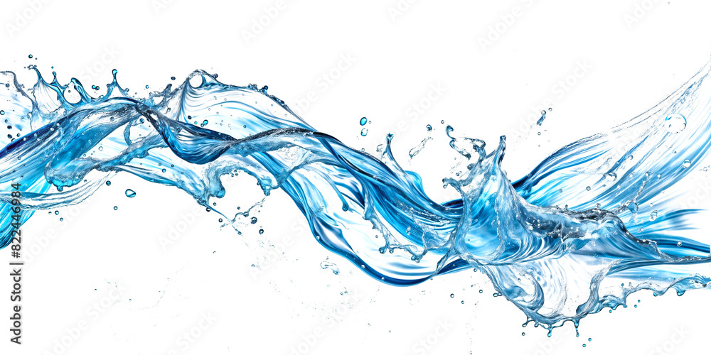 Blue water spinning with small bubbles, flowing in the shape of a wave on a transparent PNG background - Generative AI