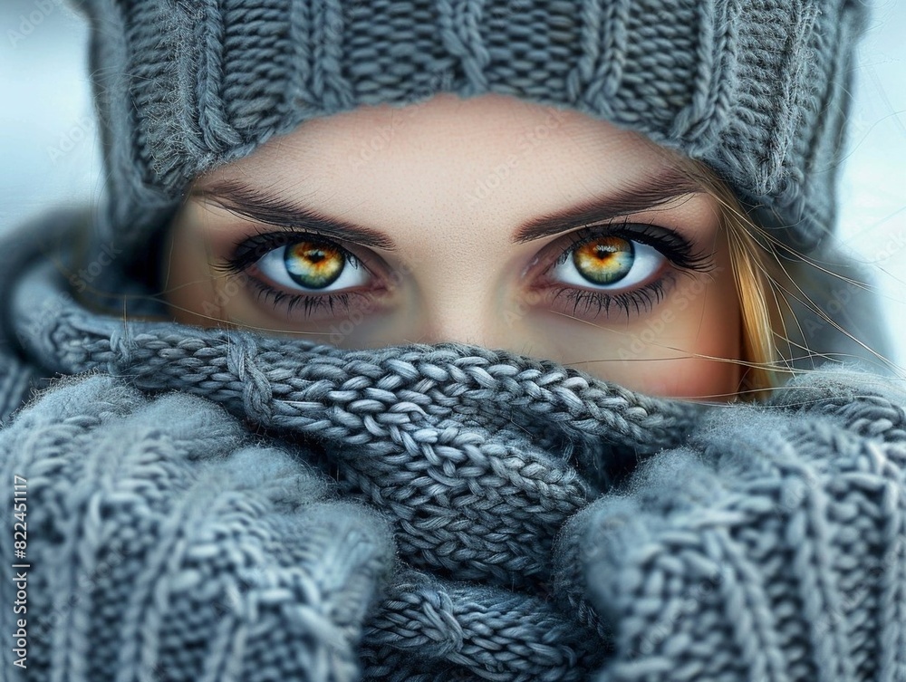 Stunning high resolution photos of a beautiful fashionable woman with amazing eyes wearing a knitted hat, scarf and mittens. Fashion. Stunning high resolution photos of a beautiful fashionable woman with amazing eyes wearing a knitted hat, scarf and mittens. Fashion.