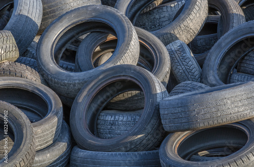 pile of tires wheel rubber recycling