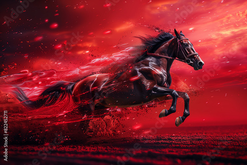 Horse racing in motion  graphic design  illustration 3d render