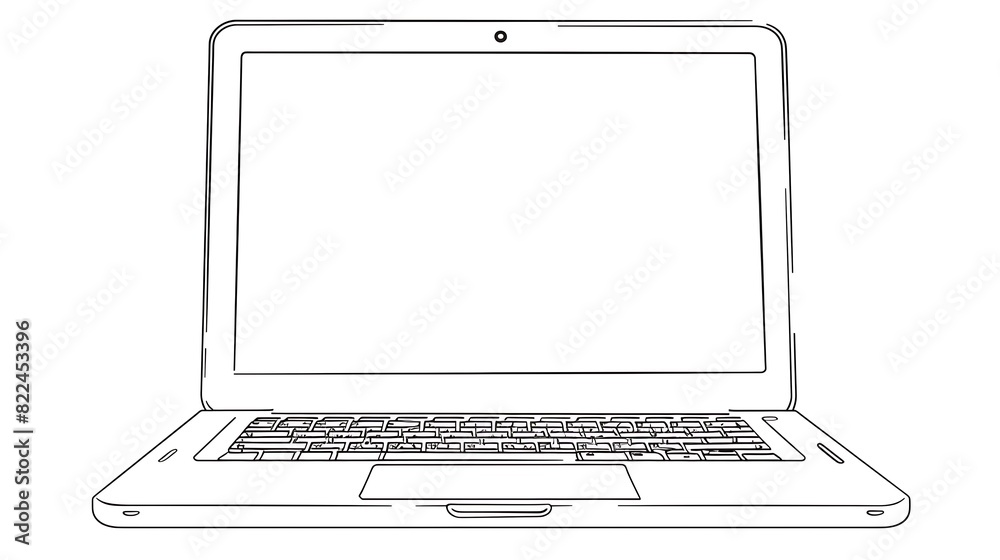 laptop, outline, computer, open, screen, device, front view ...