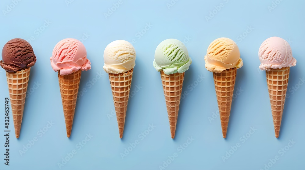 Full melting colorful ice cream cone on blue background illustration Full melting colorful ice cream cone on blue background illustration
