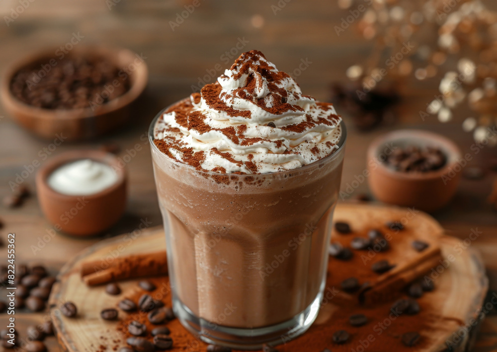 decadent dessert drink, indulge in a rich mocha frappe with whipped cream and cocoa powder, a sweet treat to satisfy your dessert cravings, served in a clear cup decadent dessert drink, indulge in a rich mocha frappe with whipped cream and cocoa powder, a sweet treat to satisfy your dessert cravings, served in a clear cup