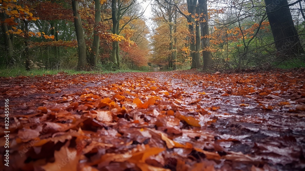 Forest path covered with fallen autumn leaves, creating a serene and atmospheric scene.
Forest path covered with fallen autumn leaves, creating a serene and atmospheric scene.