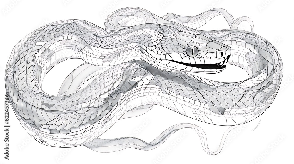 Naklejka premium snake, reptile, tattoo, art, illustration, animal, vector, graphic, outline, print, tail, white, black, decoration, design, background, clip art, detailed, emblem, ink, monochrome, ring, scale, single