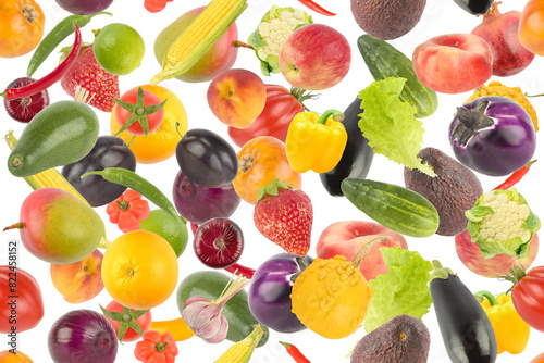 Seamless pattern. Fruits, berry and vegetables isolated on white