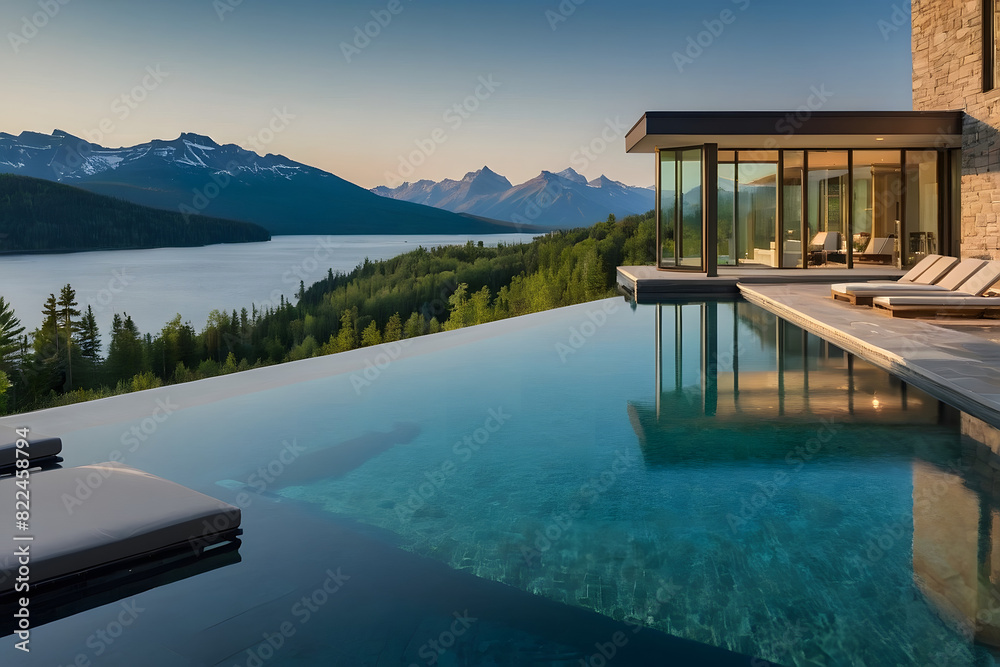 Fototapeta premium Beautiful House with a Panoramic Pool