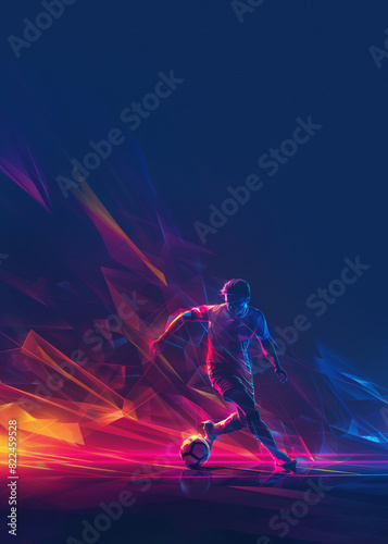 Abstract soccer player running with the soccer ball. Splash of watercolors. Epic poster with copy space.