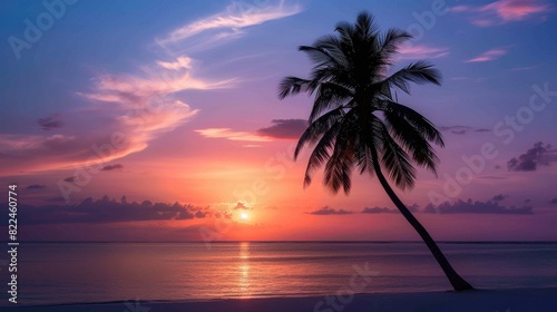 Majestic Palm Tree Dancing in Sunset Glow © pvl0707