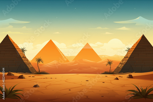 Egyptian Pyramids at Sunset  orange and yellow  historical and iconic