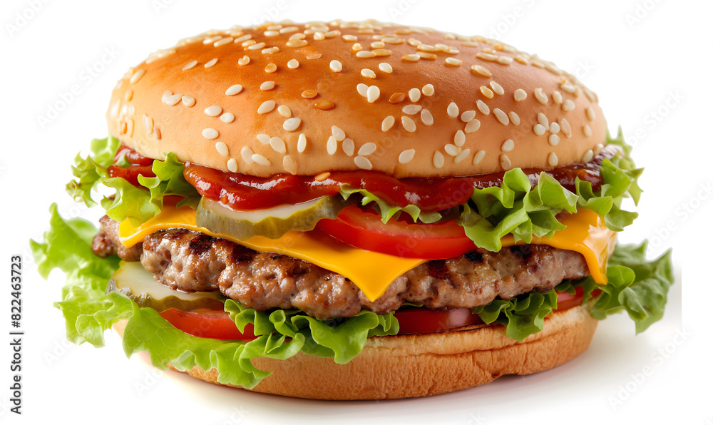 Delicious Cheeseburger with Lettuce and Tomato Served With Fries Delicious Cheeseburger with Lettuce and Tomato Served With Fries